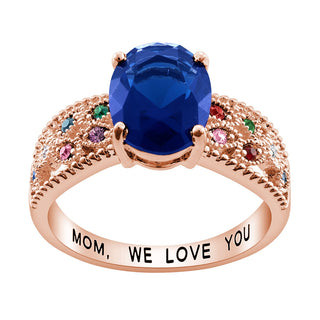 14K Rose Gold Plated Mother's Oval Family Birthstone Ring