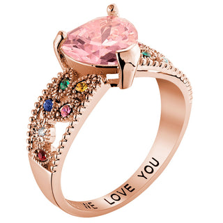 14K Rose Gold Plated Mother's Heart Family Birthstone Ring