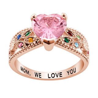 14K Rose Gold Plated Mother's Heart Family Birthstone Ring