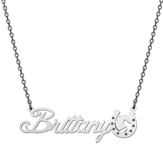 Stainless Steel Script Name with Horseshoe Necklace
