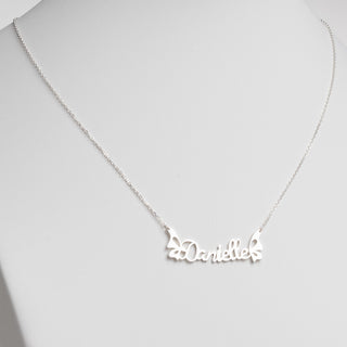 Sterling Silver Script Name With Butterflies Necklace