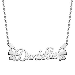 Sterling Silver Script Name With Butterflies Necklace
