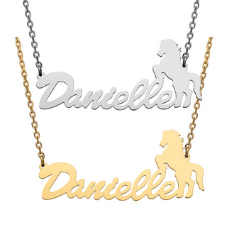 Stainless Steel Script Name with Horse Necklace