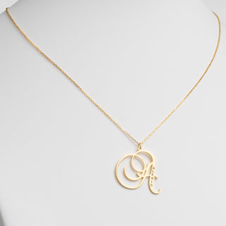 14K Gold over Sterling Initial With Engraved Name Necklace
