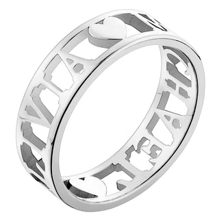 Sterling Silver Double Name with Hearts Band Ring
