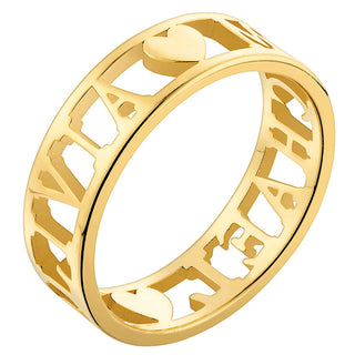 14K Gold over Sterling Double Name with Hearts Band Ring