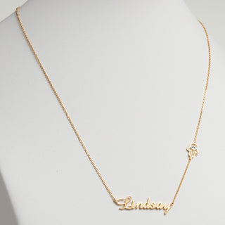 14K Gold Plated Script Name with Hamsa Hand Station Necklace
