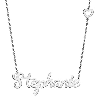 Silver Plated Script Name with Heart Station Necklace
