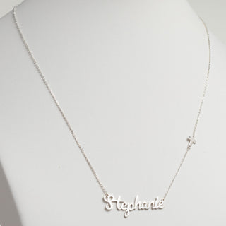 Silver Plated Script Name with Cross Station Necklace