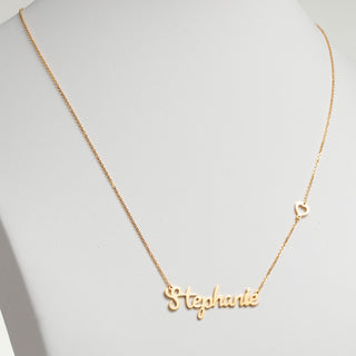 14K Gold Plated Script Name with Heart Station Necklace