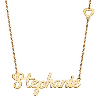 14K Gold Plated Script Name with Heart Station Necklace