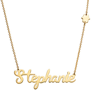 14K Gold Plated Script Name with Hamsa Hand Station Necklace