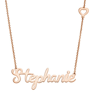 14K Rose Gold Plated Script Name with Heart Station Necklace