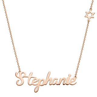 14K Rose Gold Plated Script Name with Star of David Station Necklace