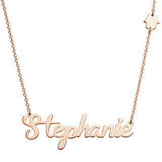 14K Rose Gold Plated Script Name with Hamsa Hand Station Necklace