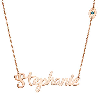 14K Rose Gold Plated Script Name with Evil Eye Station Necklace