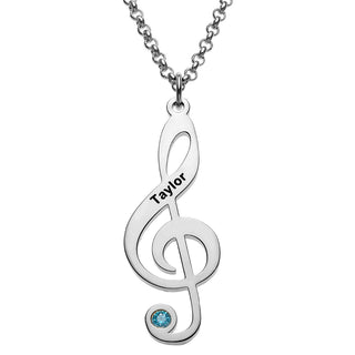 Silver Plated Treble Clef Name and Birthstone Necklace