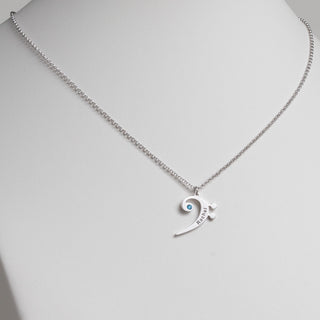 Silver Plated Bass Clef Name and Birthstone Necklace