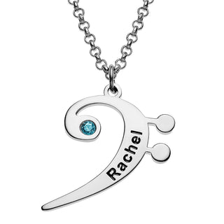 Silver Plated Bass Clef Name and Birthstone Necklace