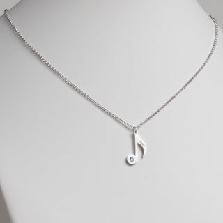 Silver Plated Eighth Note Name and Birthstone Necklace
