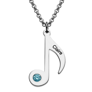 Silver Plated Eighth Note Name and Birthstone Necklace