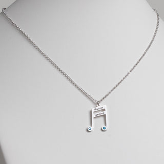 Silver Plated Sixteenth Note Couple Name and Birthstone Necklace