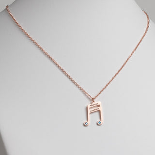 14K Rose Gold Plated Sixteenth Note Couple Name and Birthstone Necklace