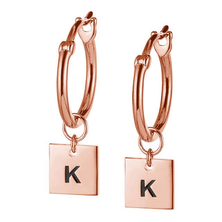 14K Rose Gold Plated Square Initials Huggie Earrings