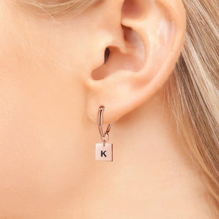 14K Rose Gold Plated Square Initials Huggie Earrings