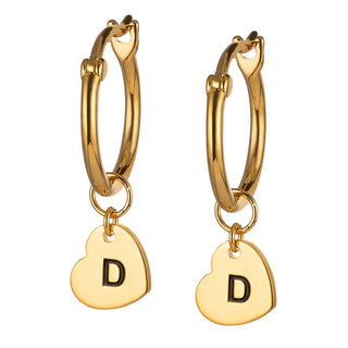 14K Gold Plated Heart Initials Huggie Earrings
