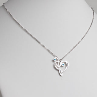 Silver Plated Treble and Bass Clef Couple's Name and Birthstone Necklace