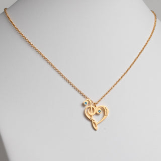 14K Gold Plated Treble and Bass Clef Couple's Name and Birthstone Necklace
