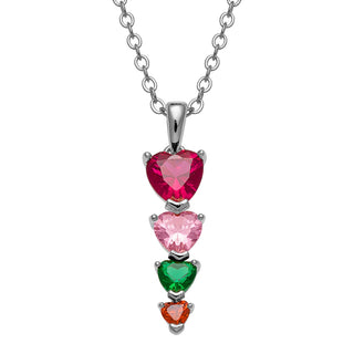 Silver Plated Stacked Heart Family Birthstone Necklace
