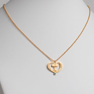 14K Gold Plated Treble and Bass Clef Heart Name and Birthstone Necklace