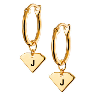 14K Gold Plated Diamond Initials Huggie Earrings
