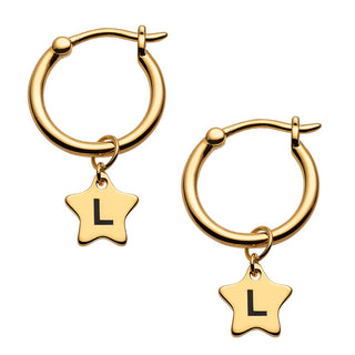 14K Gold Plated Star Initials Huggie Earrings