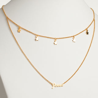 14K Gold Plated Layered Name Necklace with Star Charms