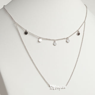 Silver Plated Layered Name Necklace with Shell Charms