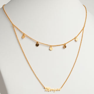 14K Gold Plated Layered Name Necklace with Shell Charms