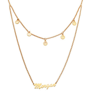 14K Gold Plated Layered Name Necklace with Shell Charms