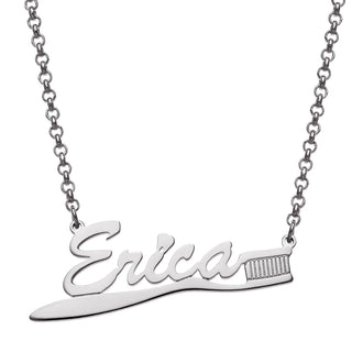 Silver Plated Toothbrush Name Necklace