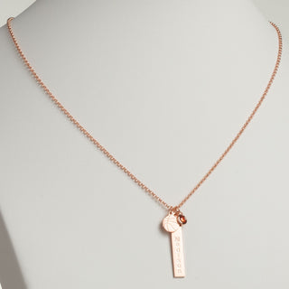 14K Rose Gold Plated Name Necklace with Basketball Charm and Birthstone Dangle