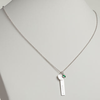 Silver Plated Name Necklace with Football Charm and Birthstone Dangle