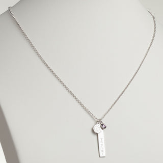 Silver Plated Name Necklace with Volleyball Charm and Birthstone Dangle