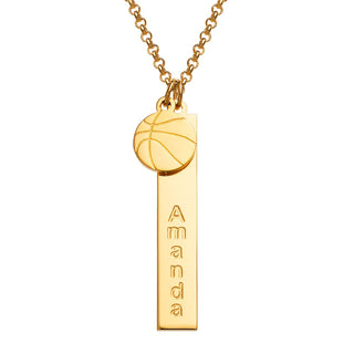 14K Gold Plated Name Necklace with Basketball Charm Dangle