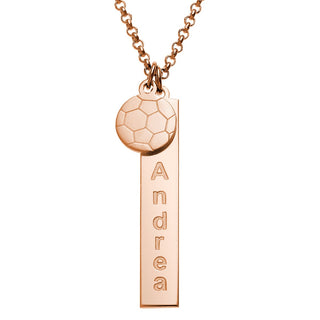 14K Rose Gold Plated Name Necklace with Soccer Ball Charm Dangle