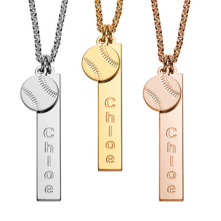 14K Gold Plated Name Necklace with Baseball Charm Dangle
