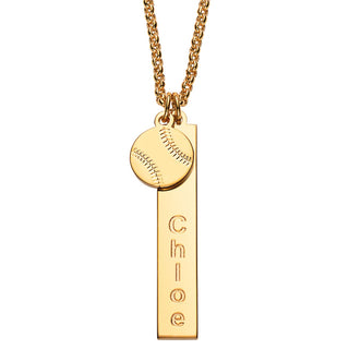 14K Gold Plated Name Necklace with Baseball Charm Dangle