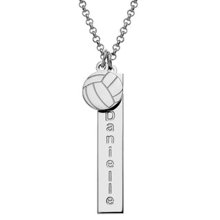Silver Plated Name Necklace with Volleyball Charm Dangle