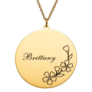 14K Gold Plated Engraved Name and Birth Flower Necklace